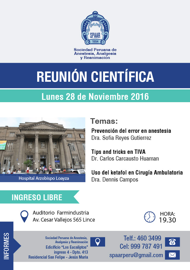 Reunión de la sociedad peruana de anestesia, analgesia y reanimación